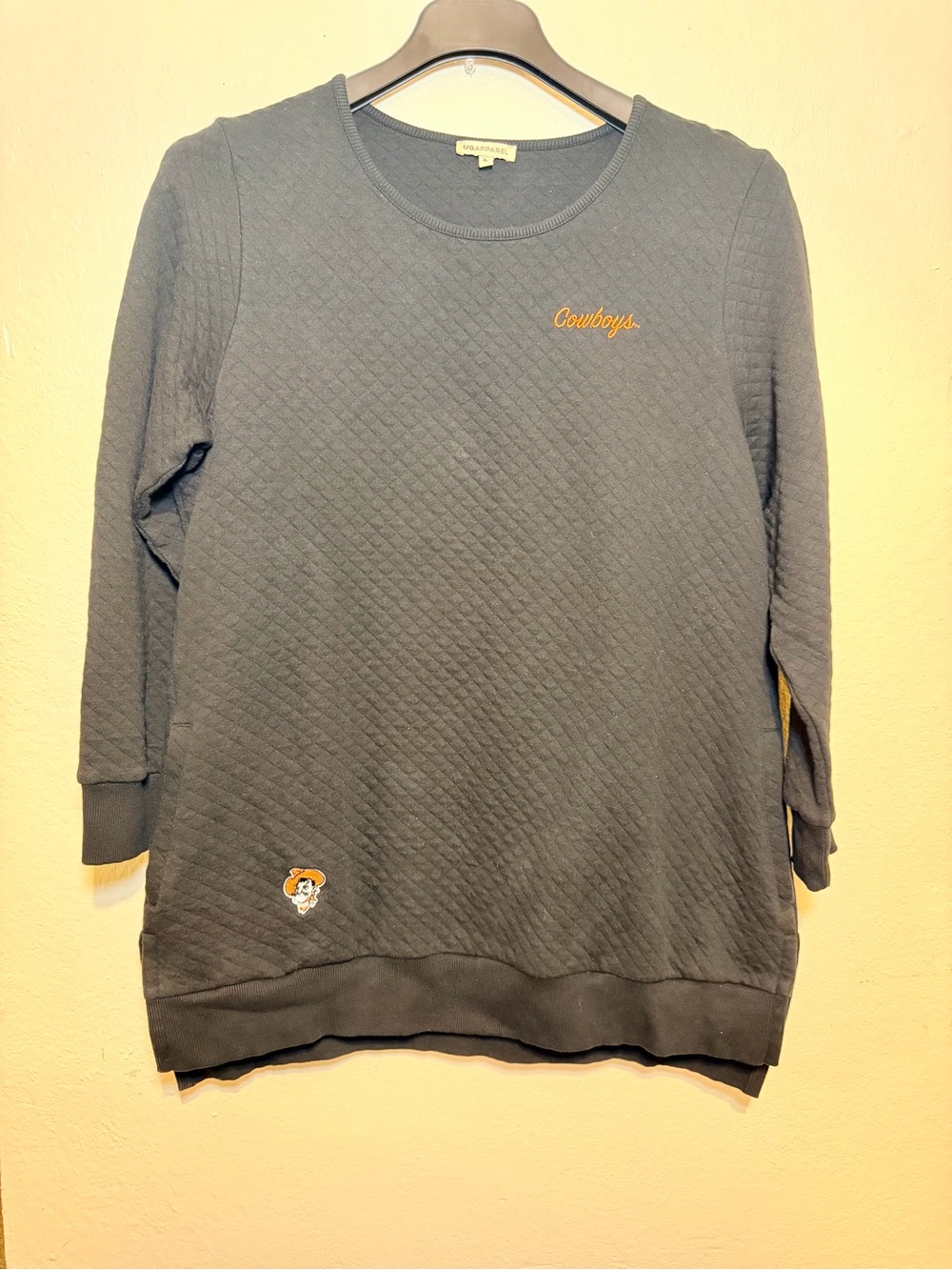Women’s Gray Quilted Crewneck Sweater with Orange 'Cowboys' Script